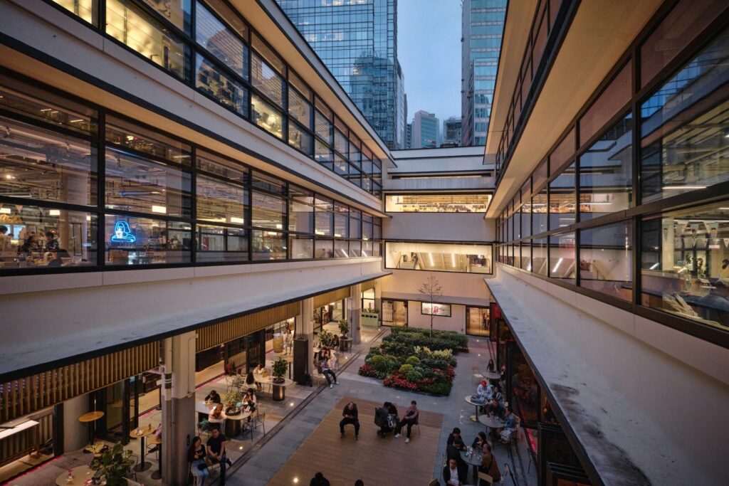 Glass-covered atrium in a mall