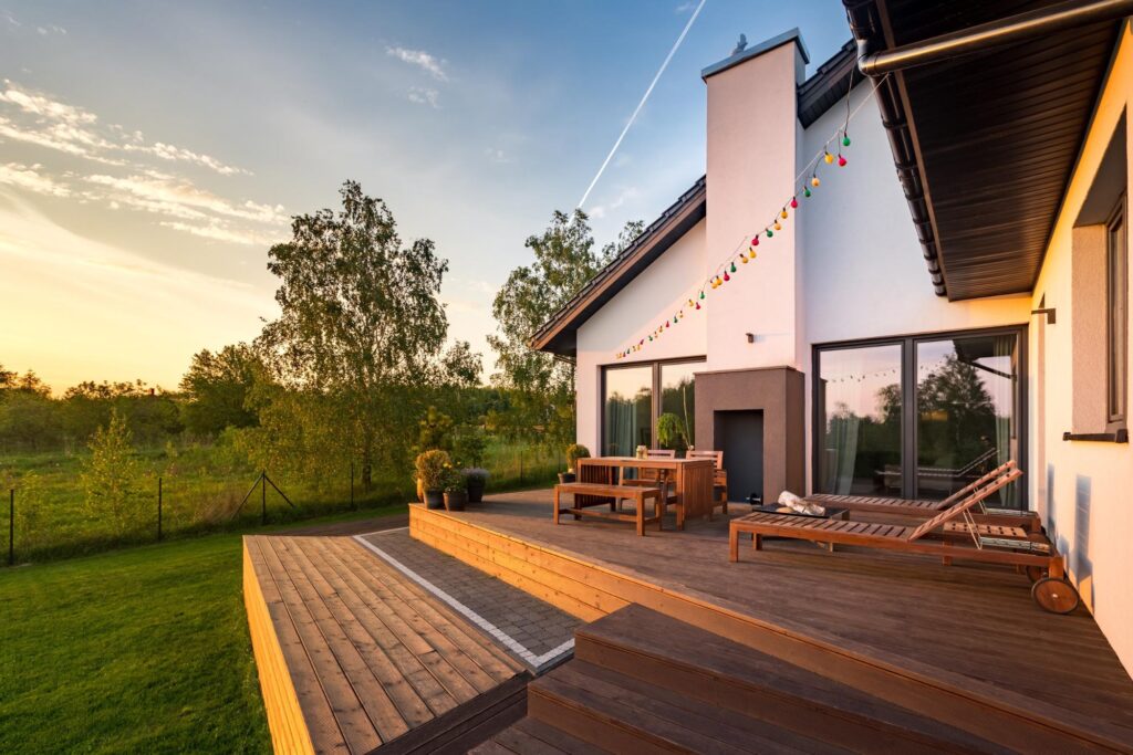 Modern house with a wooden patio
