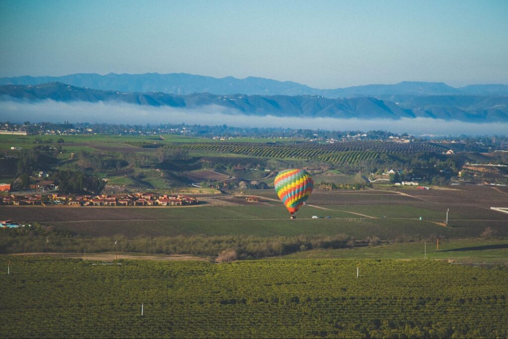 Hot air balloon over Temecula Valley wineries