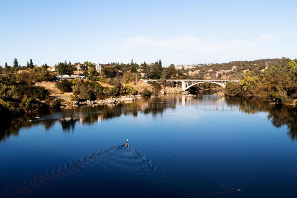 Lake Natoma and Rainbow Bridge in Folsom, California